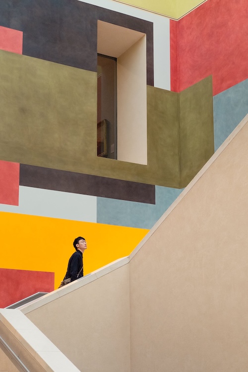 Colorful stairway representing brand evolution journey
