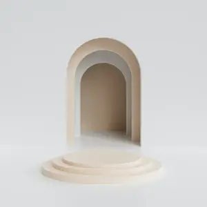 Pale sculptural archway above rounded steps